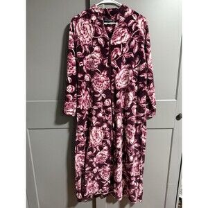 Miss Elaine Relax Women Printed Brushed Velour Zip Up Robe Pockets Small